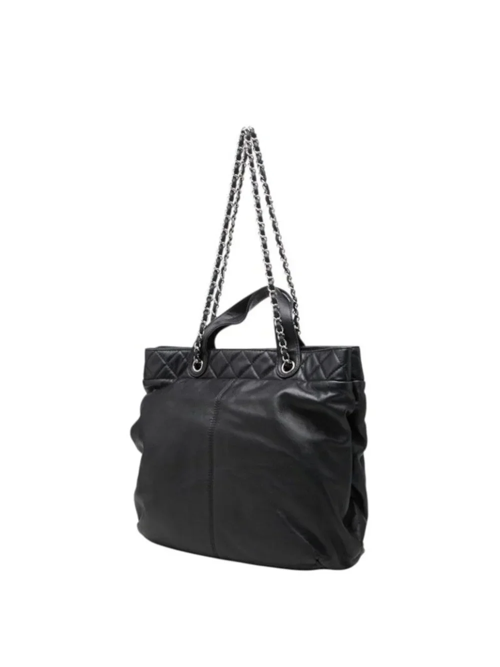 Chanel CC Logo Handbag Chain Tote Black Lambskin